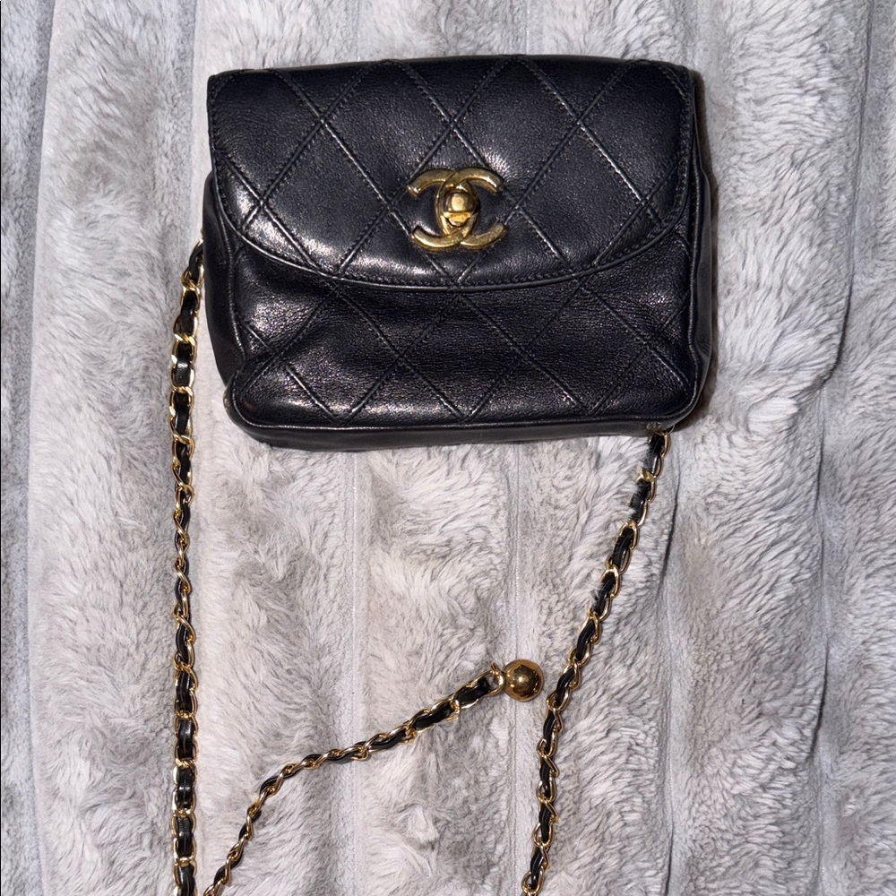 Authentic Chanel Black Quilted Leather Chain Bag